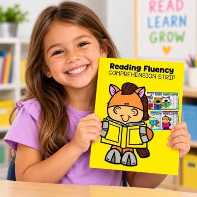 Smiling student holding the reading workbook