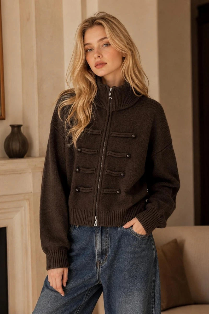 Napoleon Knit Jacket in Chocolate — front view